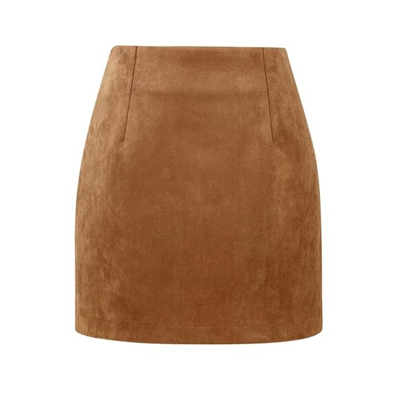NWT - IDEALSANXUN High Waist Bodycon Pencil Mini Skirt - Tan Faux Suede - Small - Picture 1 of 15